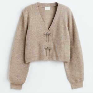 H&M Rhinestone Bow Beige Cardigan